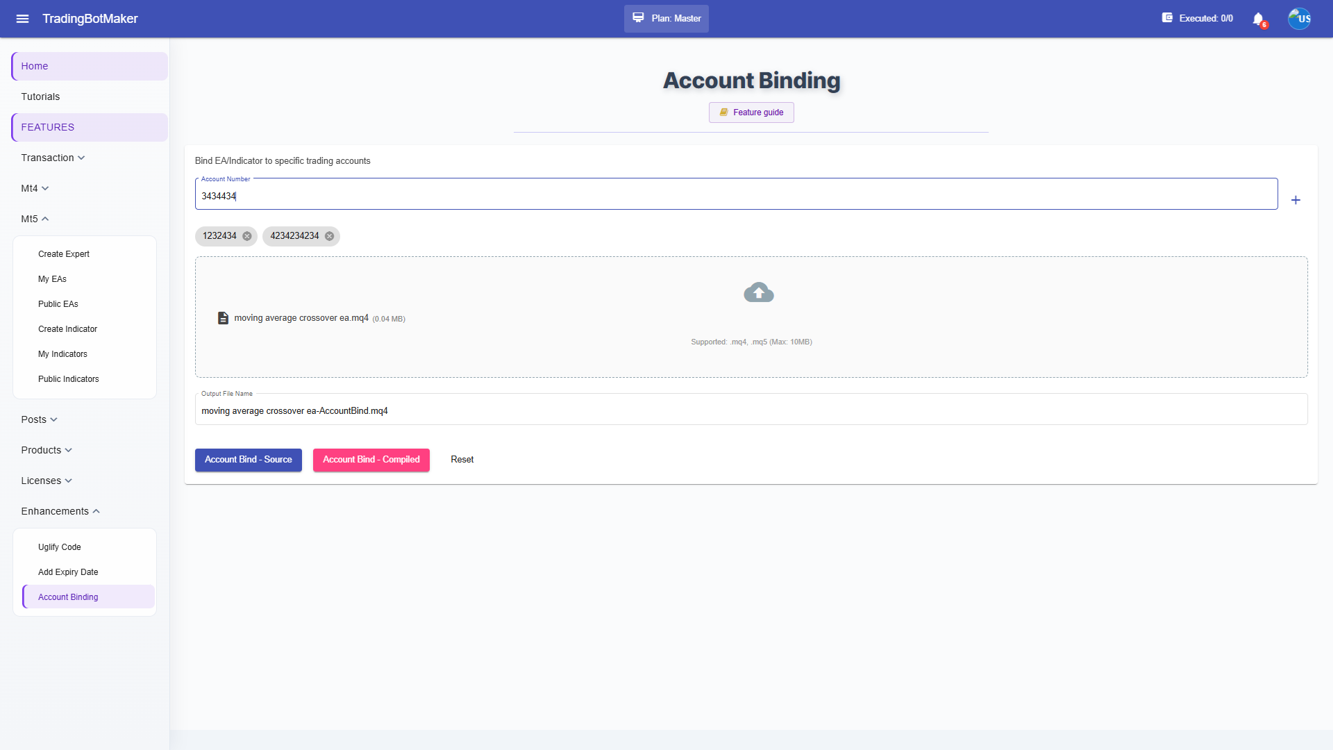 Account Binding tool with account chips