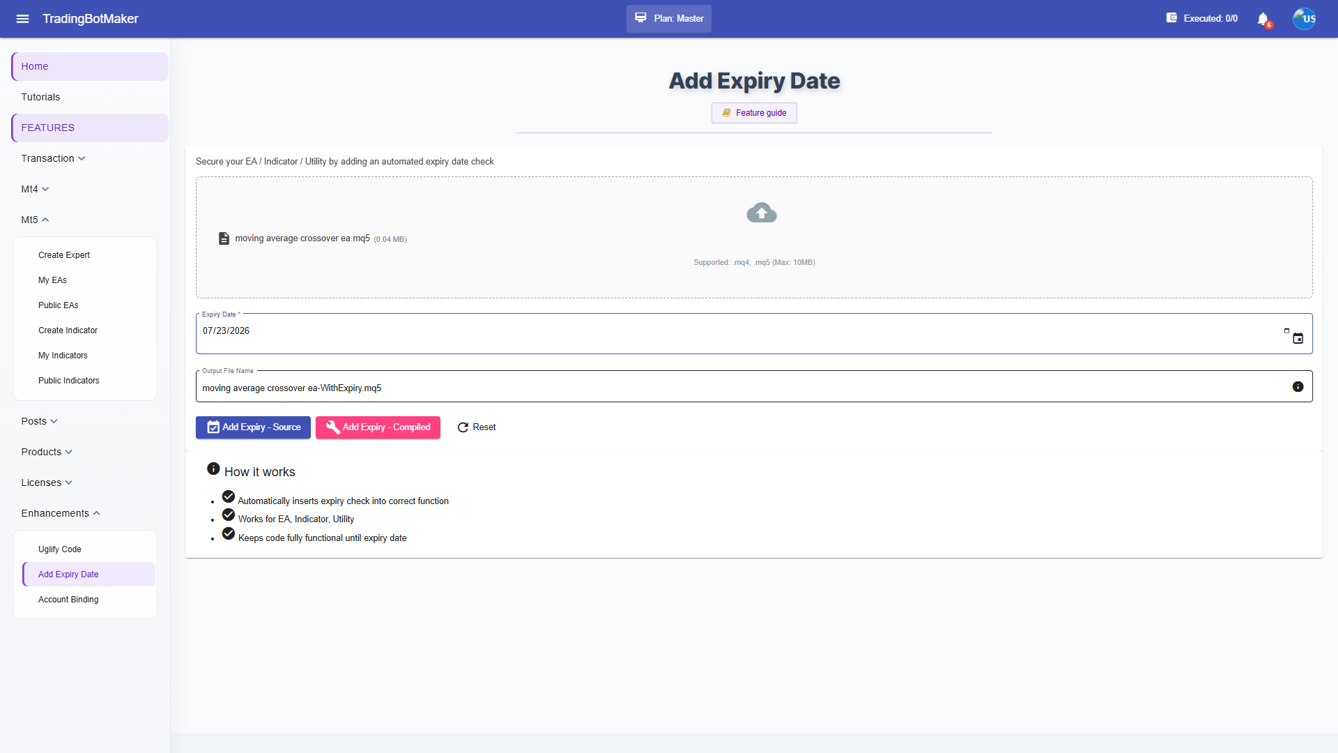 Add Expiry Date tool with date picker